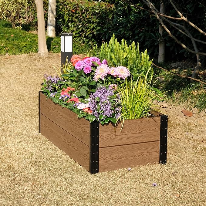 Everbloom Modular Wallside Wood Plastic Composite Raised Garden Bed with Open Bottom 45” L x 24” W x 14” H-Revitalize Your Green Space with The Ultimate Yard Planters for Veggies Flowers&ampHerbs
