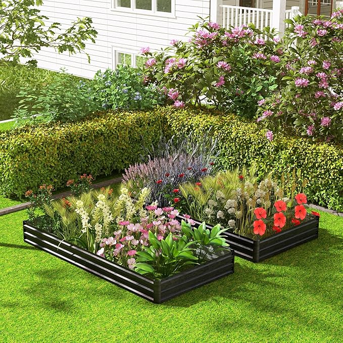 S AFSTAR 8 x 4 x 1 ft Metal Raised Garden Bed Above Ground Garden Bed with Open-Ended Base Reinforced Bracket Large Outdoor Planter Box Rectangular Rise Garden Beds Veggies Flower Herb Fruit (2)