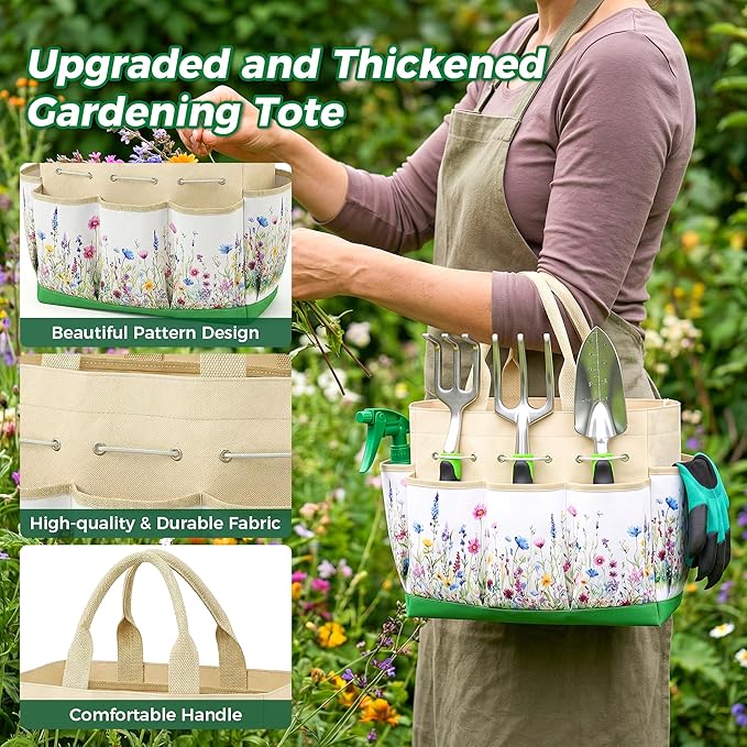 Gardening Tools 10-Piece Heavy Duty Garden Tool Set with Fashion and Durable Garden Tools Organizer Handbag Rust-Proof Gardening Hand Tools Weeding Kit Ideal Gardening Gifts for Women