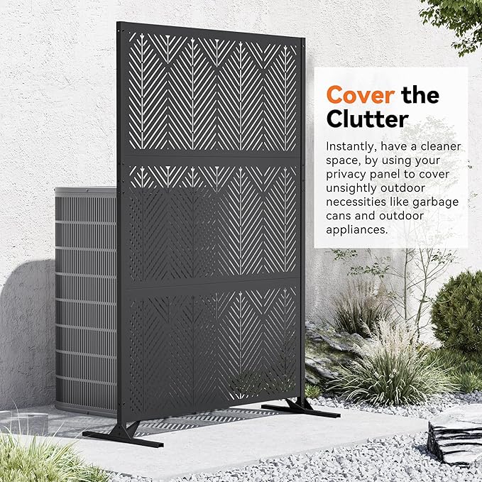 Modern Shade 4x6 FT Metal Privacy Screen with Artistic Modular Designs Decorative Patio Privacy Fence &amp Garden Divider Freestanding Outdoor Metal Fence Panel Weather-Resistant (Geo Forest)