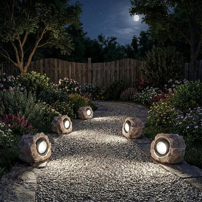 Solar Garden Rock Lights Outdoor - IP65 LED Waterproof Solar Spotlight Solar Powered Landscape Lights Decorative Garden Stone Light for Pathway Walkway Yard Patio (4 Pack)