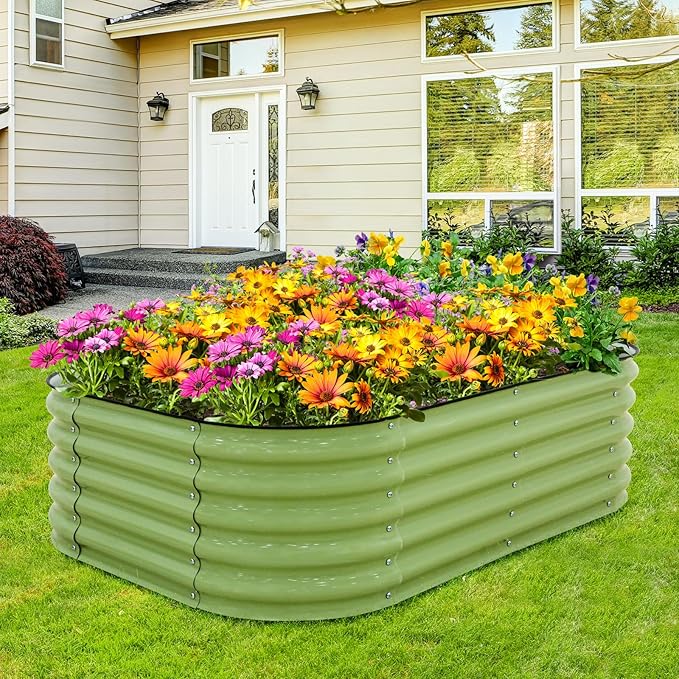 EAGLE PEAK 17'' Tall Outdoor Galvanized Raised Garden Bed Planter Planter Boxes for Outdoor Plants Vegetables Flowers and Herbs 6 in 1 Modular Design Olive Green