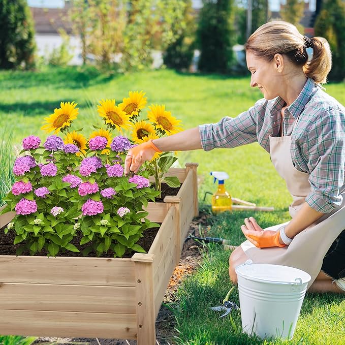 8FT Wooden Raised Garden Bed - Elevated Planter Box for Vegetables Flowers - Natural Outdoor Planting Kit for Patio Yard Backyard