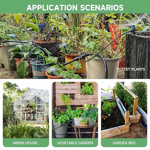 Quick-Connect 200FT Drip Irrigation System Kit Automatic Garden Plant Watering System for Greenhouse Yard Lawn with 1/2 inch 1/4 inch Irrigation Tubing Hose and Accessories