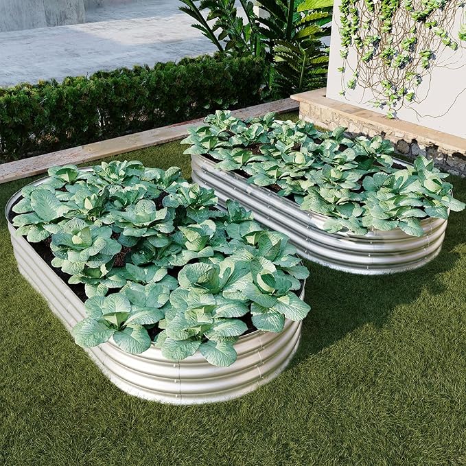 Galvanized Raised Garden Bed Kit Open-Bottom Metal Planter Box with Safety Edges Rust Resistant Easy Assembly Outdoor Vegetable &amp Flower Box Silver6x3x1ft