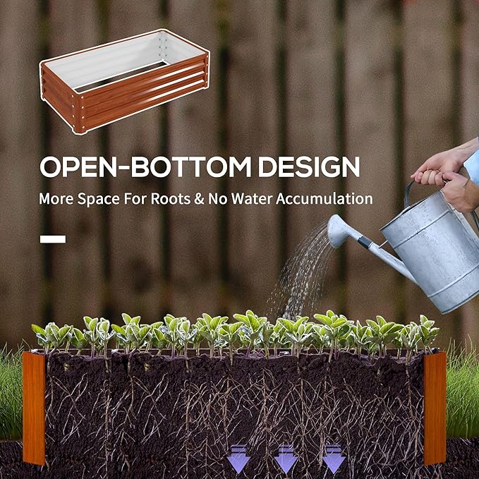 47.25x23.5x12in Brown Rustproof Galvanized Garden Bed Precision-Welded Steel Panels Open Base Enhancing Water Flow &amp Root Extension