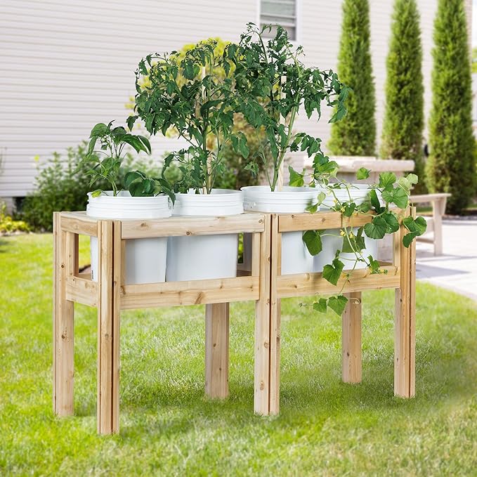 Greenes Fence Four Bucket Elevated Cedar Wood Garden Frame 54 in. x 16 in. x 30 in. - Made in USA with North American Cedar
