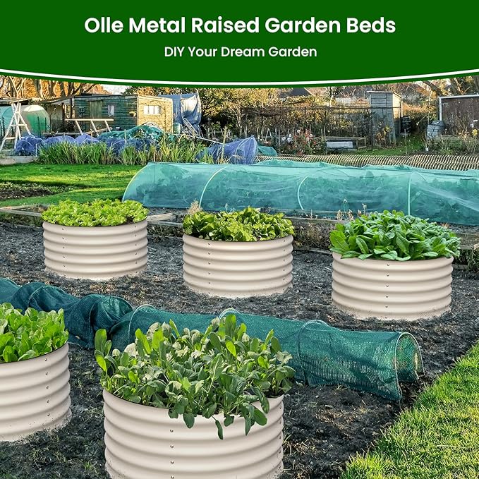 Olle Twin Round Raised Beds for Gardening Galvanized Planter Box for Vegetables Metal Raised Garden Bed Easy Setup Round Metal Raised Bed for Urban Farming Ivory 24 X 17