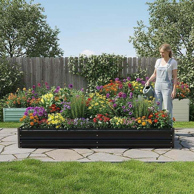 WORKPRO 2PK 7.5x4x1ft Outdoor Galvanized Raised Garden Bed Rust-Resistant Planter Raised Beds for Vegetable Flowers Herbs Black