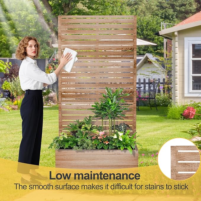Raised Garden Bed with Trellis and Wheels73x47x16 Metal Raised Garden BedWood Finish Metal Planter with Climbing Trellis for Vines &amp Vegetables