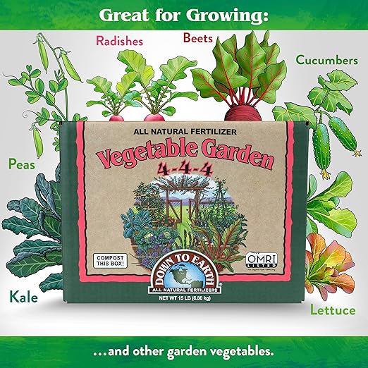 Down To Earth All Natural Fertilizers Organic Vegetable Garden - Plant Food for Vegetables Herbs Greens and Raised Beds 4-4-4 15 lb