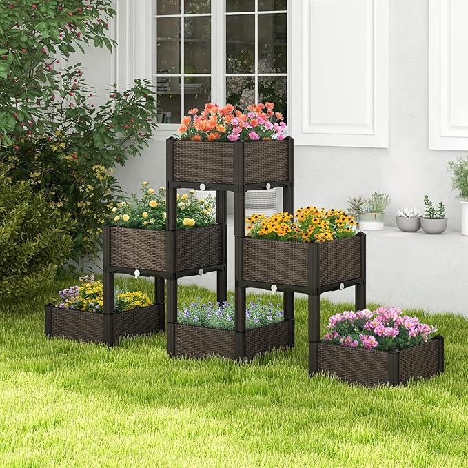 HAPPYGRILL Outdoor Raised Garden Bed 6 Raised Planter Box with Removable Legs &amp Brackets Self-Watering System Drainage Holes Raised Beds for Gardening Vegetables Fruits Flowers Herbs