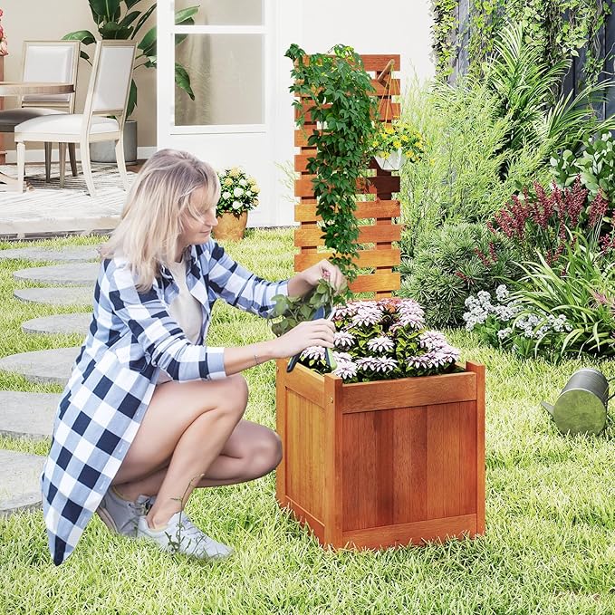 HAPPYGRILL Raised Garden Bed with Trellis Outdoor Elevated Planter Box w/Trellis Open-Ended for Climbing Plant Vine Flower Vegetable Freestanding Privacy Planters for Patio Yard 16x16x48 (2)