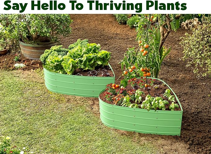 Plant &amp Plot Galvanized Raised Garden Beds Outdoor // Planter Raised Beds for Gardening Vegetables Flowers // Large Metal Garden Box (Light Green) // Patent Pending Tool-Free Assembly