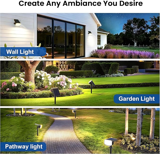 Solar Lights Outdoor Waterproof IP65 Super Bright LED 6500K 2 Lighting Modes Solar Powered Yard Garden Solar Spot Lights for Outside Landscape Auto On/Off -4 Pack