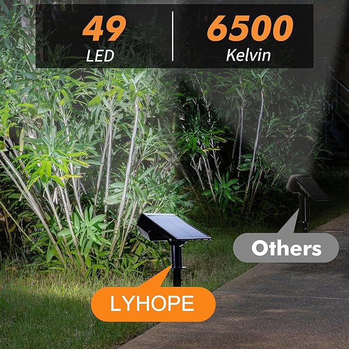 LYHOPE Solar Spot Light Outdoor 49 LED Lights for Outside 2 Modes Solar Powered Spotlights Waterproof Pathway Light for Garden Yard Walkway Driveway Landscape Decorations (4 Pack-Cool White)