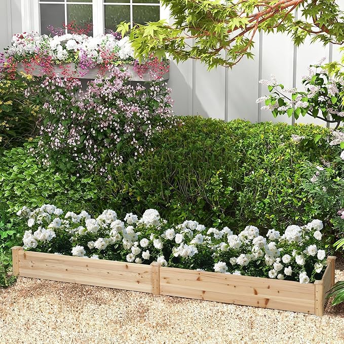 Crownland Outdoor Gardens 8ft Raised Garden Bed Wooden Garden Box Planter Box Kit for Planting Flowers Vegetables Fruits Natural