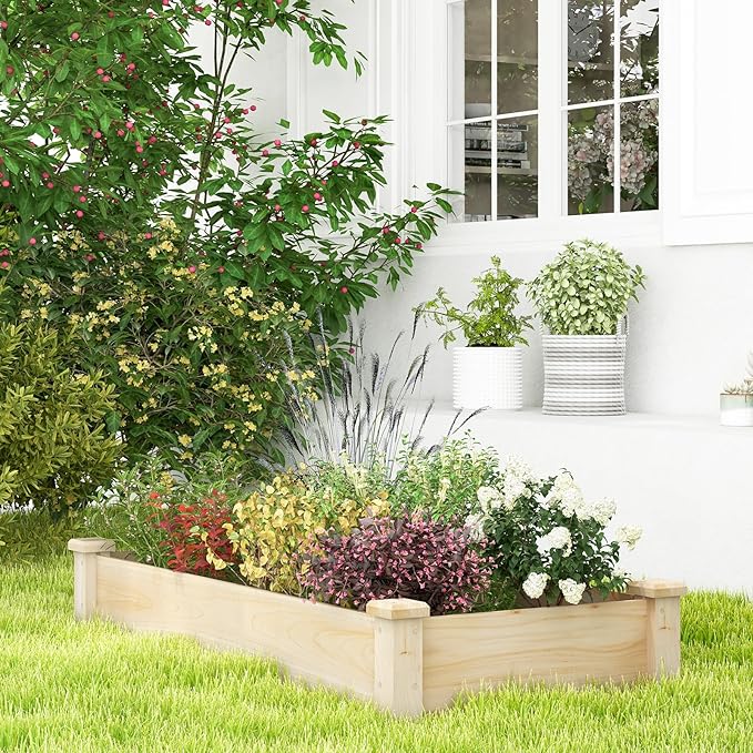 Giantex Wooden Raised Garden Bed Rectangular Planter Box for Vegetables Fruits Flowers Herbs 48 Lx24 Wx10 H Outdoor Elevated Planting Bed for Garden Backyard Lawn Patio