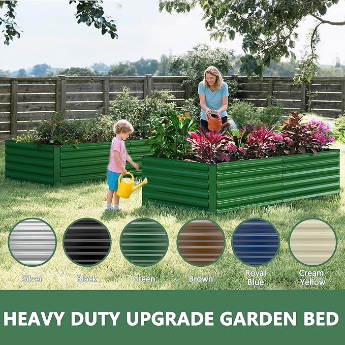 FOOWIN 2pcs 8x4x2ft Galvanized Raised Garden Bed Planter Raised Garden Boxes Outdoor Large Metal Raised Beds for Gardening Garden Bed for Vegetables Flowers Herb478 Gallon Capacity Green