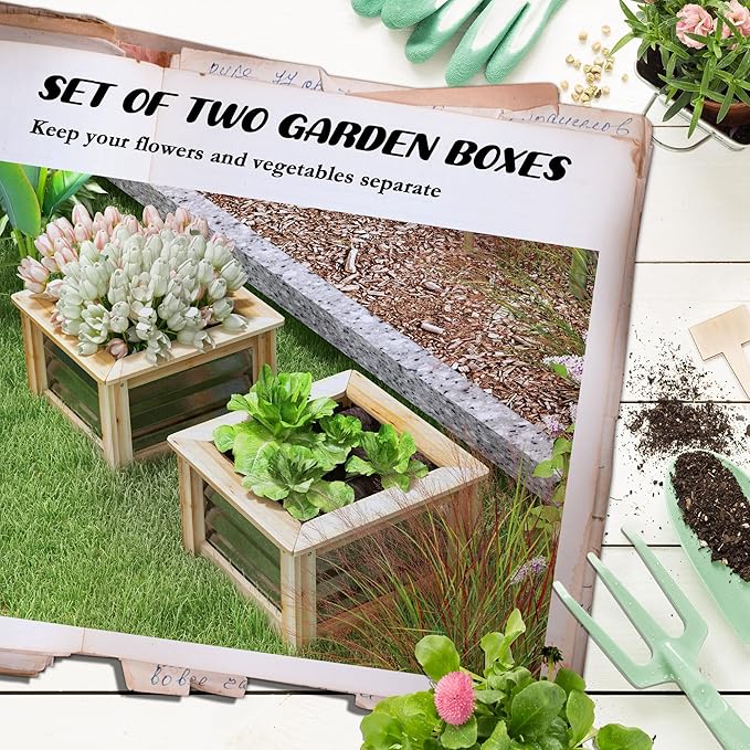Raised Garden Bed Set of 2 Outdoor Galvanized Metal Planter Box Reinforced with Wood Stock Tanks for Growing Flowers Herbs Vegetables - Self-Draining 17.75 L x 17.75 W x 11.75 H