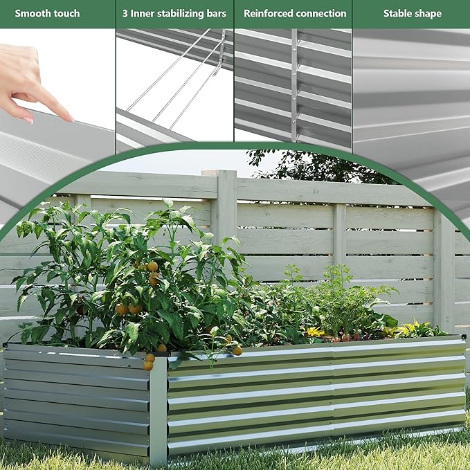 FOOWIN 2pcs 8x4x2ft Galvanized Raised Garden Bed Planter Raised Garden Boxes Outdoor Large Metal Raised Beds for Gardening Garden Bed for Vegetables Flowers Herb478 Gallon Capacity Silver