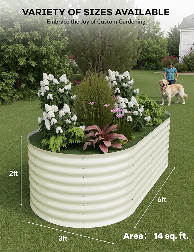 2Pcs 6x3x2ft Raised Garden BedGalvanized Raised Planter Boxes Outdoor with Easy Assembly Large Garden Bed for Vegetables Fruits FlowerRaised Garden BedBeige