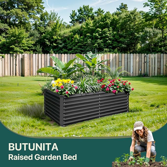 Raised Garden Bed 6x3x2ft Galvanized Raised Garden Beds Outdoor for Vegetables Flowers Herbs Steel Large Deep Planter Box Tall Raised Garden Bed with 3ftx30ft Weed Barrier Fabric and Glove Black