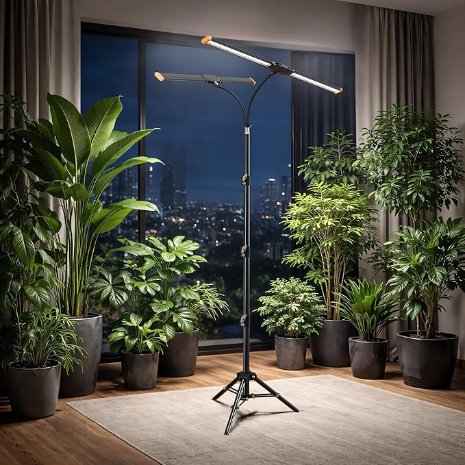 61'' Grow Light Floor Lamp6000K White Full Spectrum Growing Light for Indoor Tall Large PlantsHalf or Full Brightness Dimmable &amp Auto TimerAdjustable Height 17-61