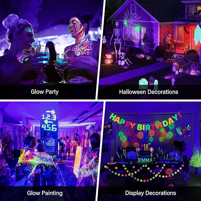Halloween Christmas Outdoor Spotlights Purple Spotlight 4 Pack 110V Plug-in Outdoor Blacklight12W UV Halloween Black Light Spot Lights Outdoor with IP65 Waterproof for Party Body Paint