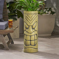 Stone Statue Urn Planter Decorative Face Plant Pot Antique Green