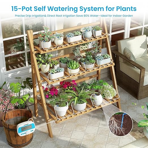 Sainlogic Automatic Plant Waterer for 15 Potted Plants Smart Self Watering System with Humidity Monitor DisplayDeep Root Irrigation IP64 Programmable Timer for Vacation Travel Indoor Garden
