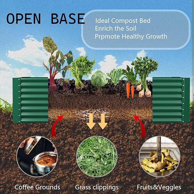 FRIZIONE 8FT(L)×4FT(W)×2FT(H) Raised Garden Bed Outdoor for Flower Garden Planter Box for Vegetable Raised Garden Beds for Herb Succulent Dark Green