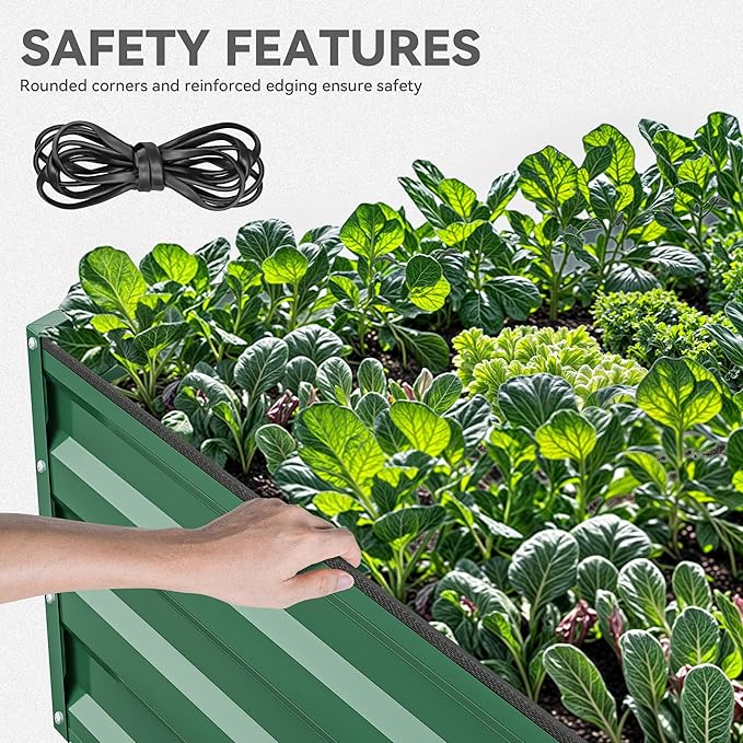 YITAHOME 96x48x12 in 2pcs Galvanized Raised Garden Bed Kit Large Metal Planter Box with Gloves Safety Rubber &amp Support Rod Outdoor Flower Bed for Plants Vegetables Green