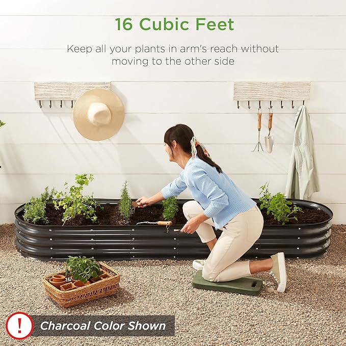 Best Choice Products 8x2x1ft Outdoor Metal Raised Garden Bed Oval Deep Root Planter Box for Vegetables Flowers Herbs and Succulents w/ 108 Gallon Capacity - Peacock Blue
