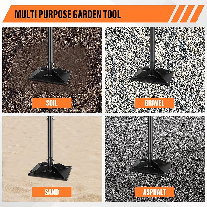 Garden Steel Tamper with 45 Inch Handle Hand Ground Tamper Tool Durable Plate Soil Compactor Garden Heavy Duty Ideal Tool for Leveling Soil Gravel Asphalt Driveway
