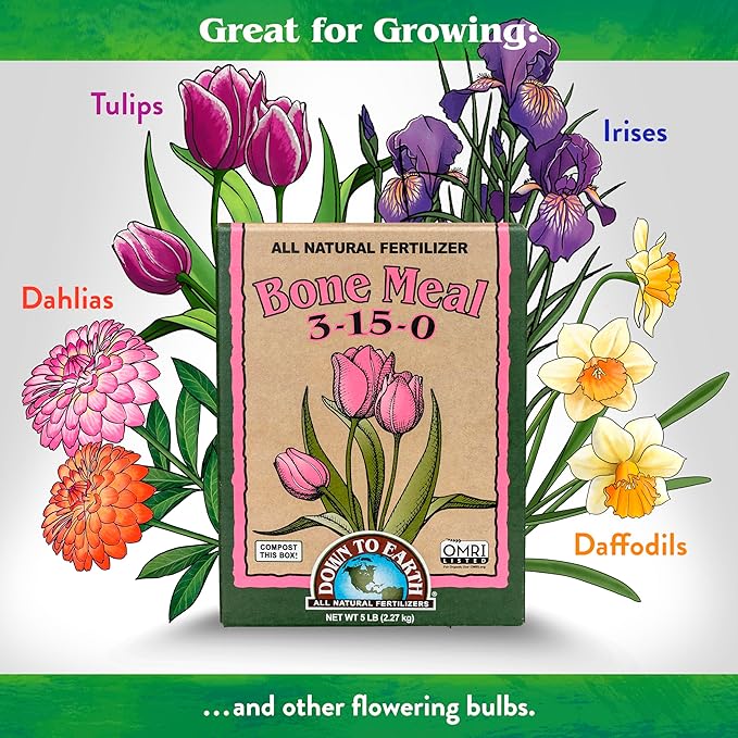 Down To Earth All Natural Fertilizers Organic Bone Meal - High Phosphorus Plant Food for Buds Bulbs Blooms Flowers 3-15-0 5 lb