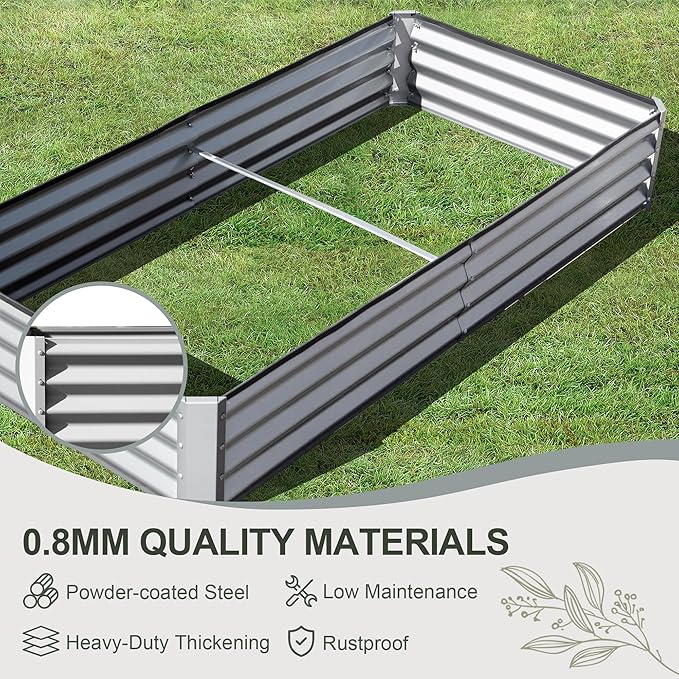 Domi Galvanized Raised Garden Bed 6x3x1Ft Thickening Metal Planter Box for Vegetables Bottomless for Backyard Outdoor 1 Deep w/ 128 Gallon Capacity - Silvery