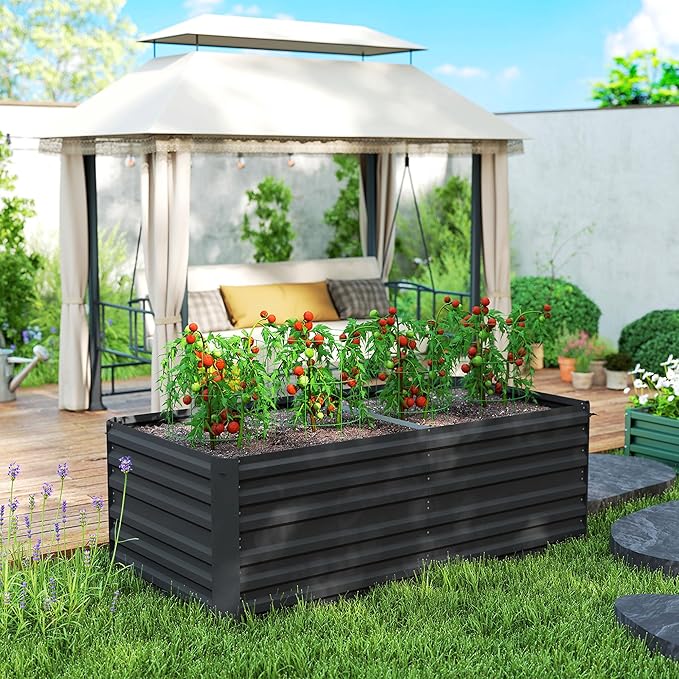 Outsunny Galvanized Raised Garden Bed Kit Large and Tall Metal Planter Box with Reinforcing Bars for Vegetables Flowers and Herbs 6' x 3' x 2' Black