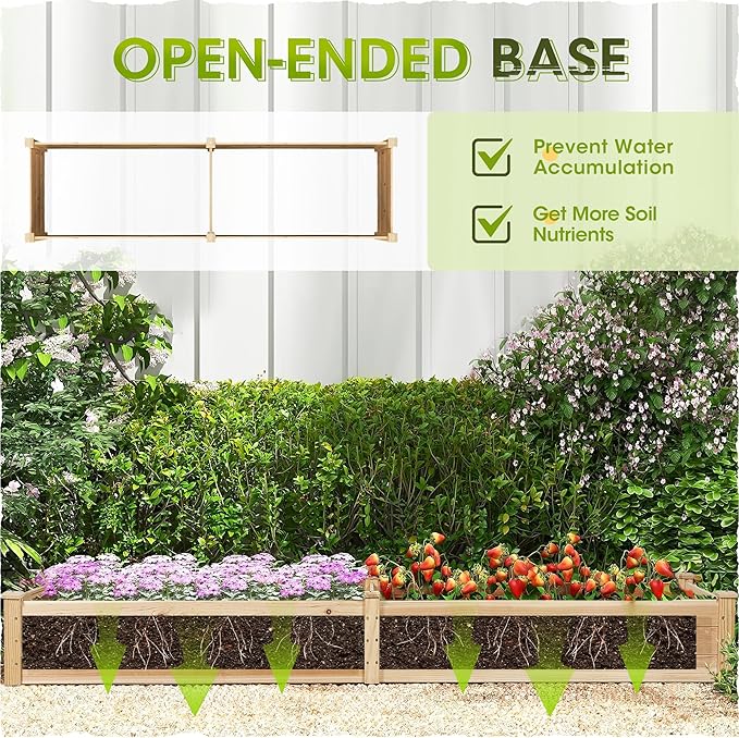 Crownland Outdoor Gardens 8ft Raised Garden Bed Wooden Garden Box Planter Box Kit for Planting Flowers Vegetables Fruits Natural
