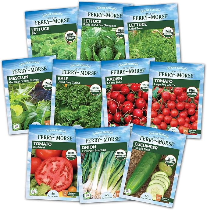 Ferry-Morse Organic Salad Garden Seeds - High Germination Rate GMO Free - 10 Pack