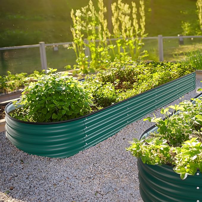 8x2x1ft Galvanized Raised Garden Bed 9-in-1 Outdoor Metal Raised Planter Box Oval for Vegetable Flower Backyard and Patio Green