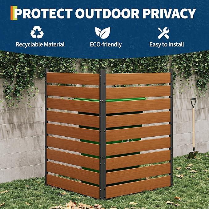 49 h x 38 w (2 Panels) Wood-Plastic Composite Privacy ScreenTrash Can Fence Air Conditioner Fence Wood Fence PanelIdeal Outdoor Privacy Wall Pool Equipment EnclosureTeak