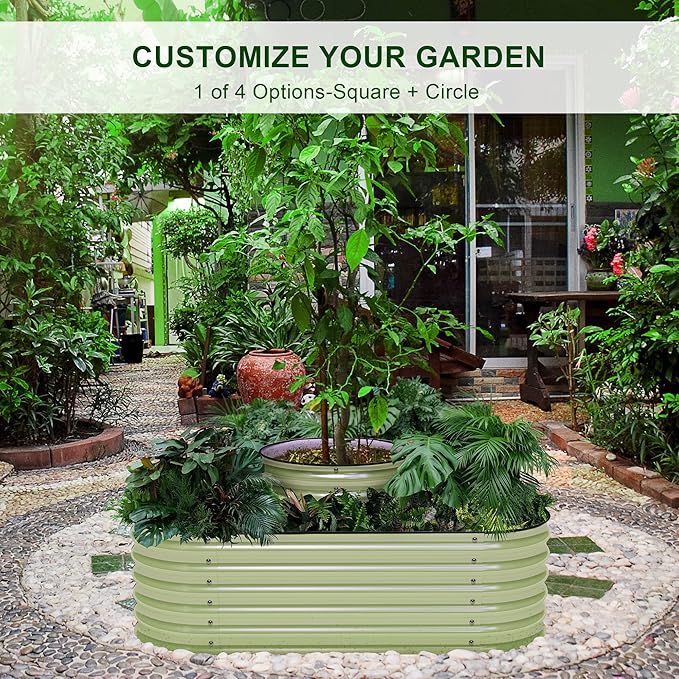 Olle 4-Style Modular Galvanized Raised Garden Beds Outdoor Easy Quick Setup 17 Tall 4-in-1 Metal Planter Boxes Outdoor for Flowers Vegetables Fruits Herbs DIY Gardening Sage Green