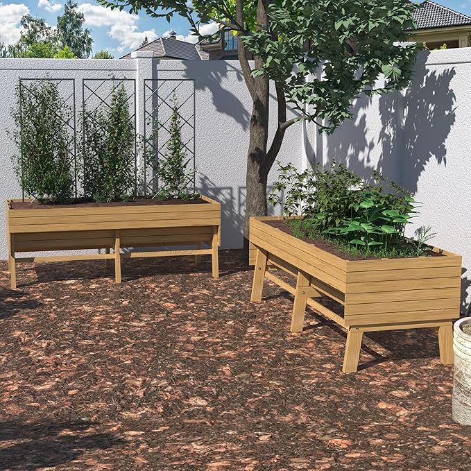 6 x 3 x 2FT Raised Garden Bed with Legs Large Outdoor Elevated Wood Planted Box with Liner for Vegetable Flower Backyard and Patio Natural