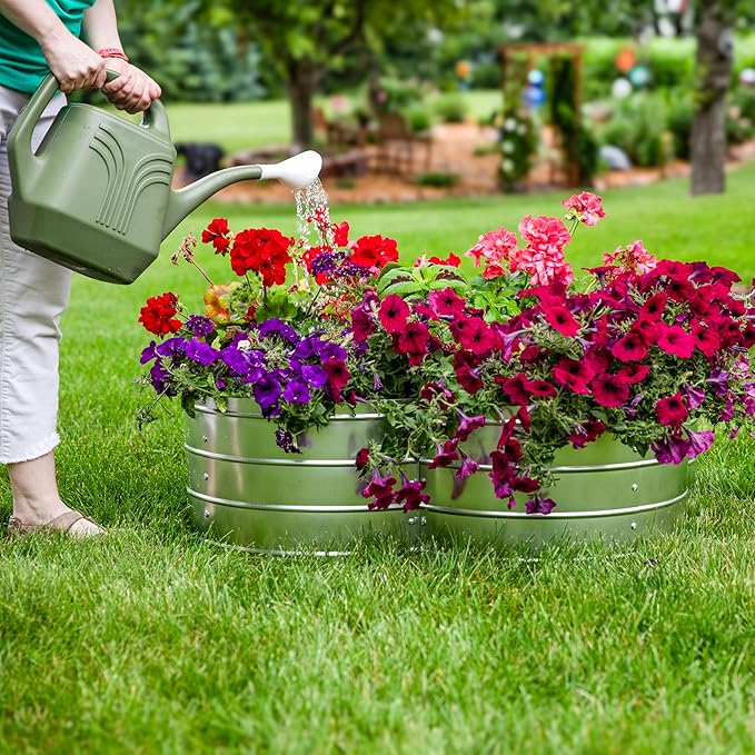 Sunnydaze Galvanized Raised Garden Bed - Metal Raised Bed for Gardening - Outdoor Planter Box for Flowers Plants and Vegetables - Silver - 12” H Clover