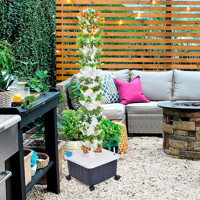 14 Tiers Hydroponic Planting TowerVertical Hydroponic Garden Tower with Pump and Removable Water Tank70 Slots Hydroponic PlanterAeroponic Tower Garden System for Indoor Plants Standalone House