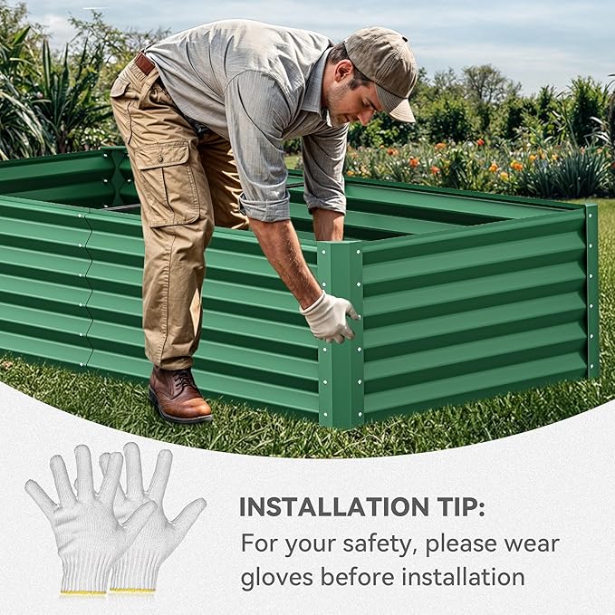 YITAHOME 6x3x1.5ft Large Raised Garden Bed Kit Galvanized Metal Planter Box with Gloves Ground Nails Support Rod Outdoor Above Ground Planters for Plants Vegetables Flowers Green