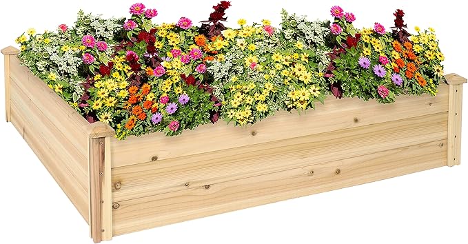 Sunnydaze Square Wood Raised Garden Bed - Outdoor Elevated Planter Box for Flower Vegetable and Herb Gardening - 4’ x 4’
