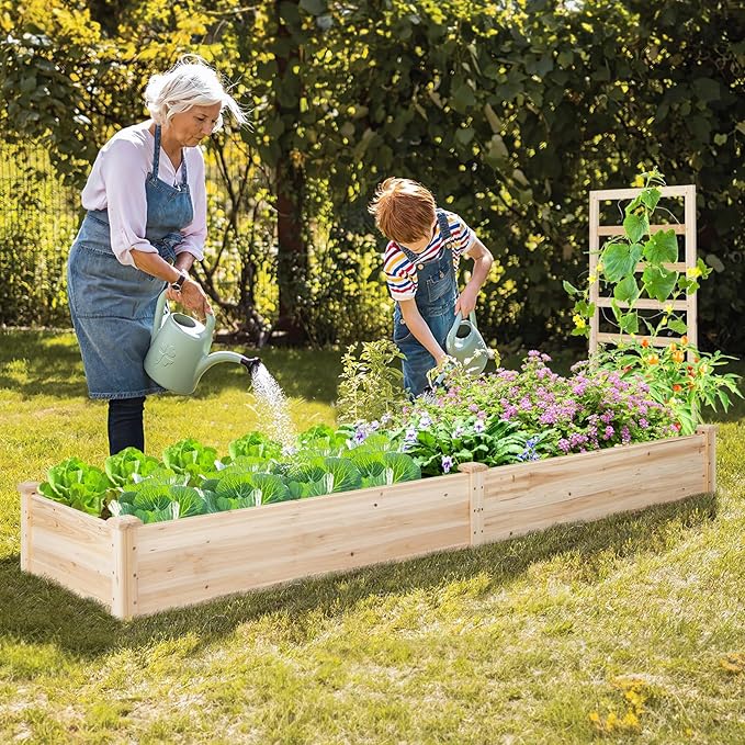 Giantex Raised Garden Bed with Trellis 93 L x 25 W x 40 H Wood Planter Box for Vegetables Flowers Herbs Fruits Climbing Plants Cucumber Easy Assembly Outdoor Rectangular Floor Gardening Beds