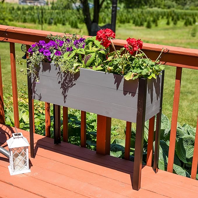 Sunnydaze Acacia Wood Raised Garden Bed with Legs - 31-Inch H - Powder-Coated Steel Frame - Removable Planter Bag - Gray